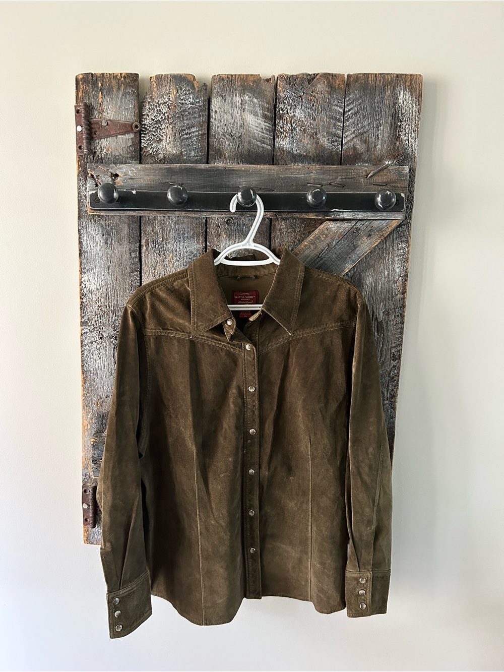 Women’s Vintage Eddie Bauer Olive Green Suede Snap-Front Jacket
